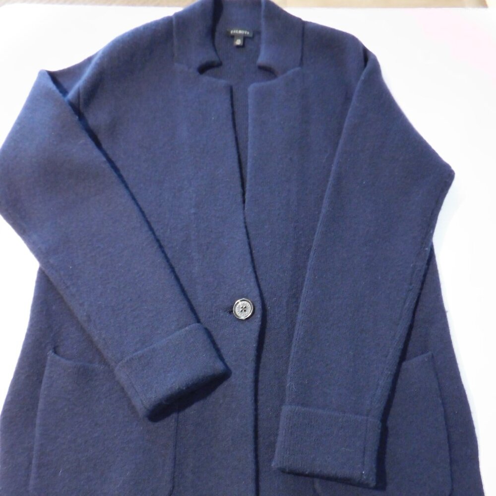 Talbots Cardigan Sweater Womens XS  Long Blue Lambs Wool Blend Pockets